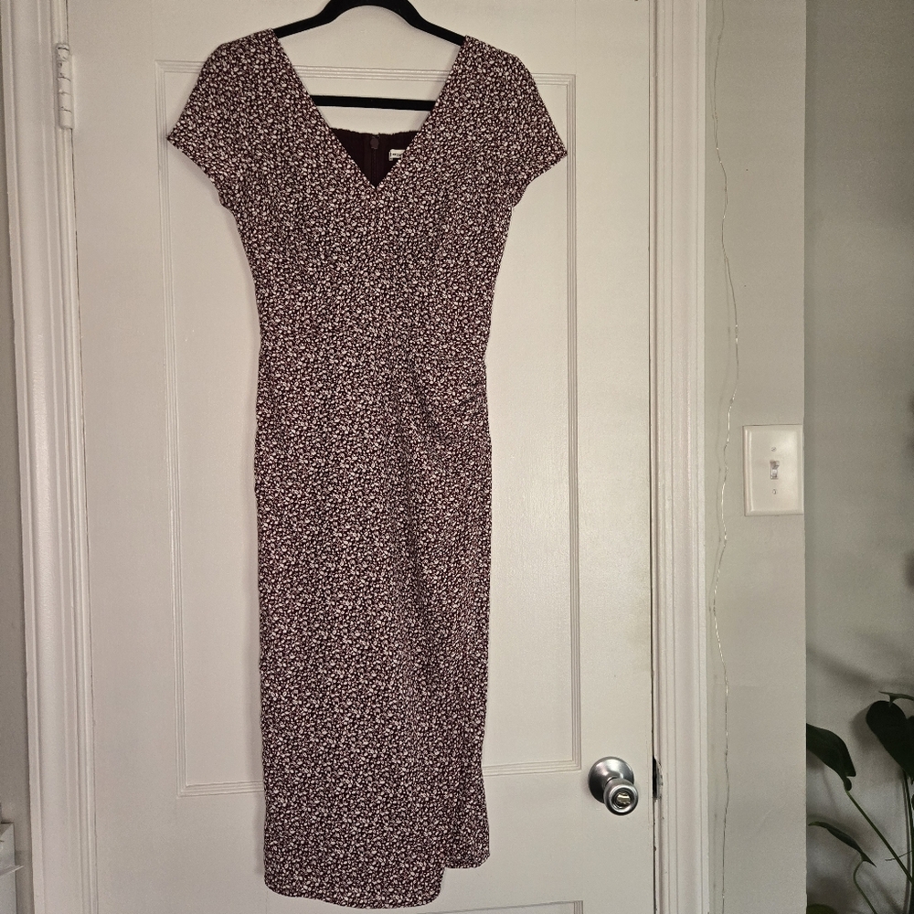 Abercrombie & Fitch Floral Short Sleeve Midi Dress Burgundy NWT XS Wedding Guest